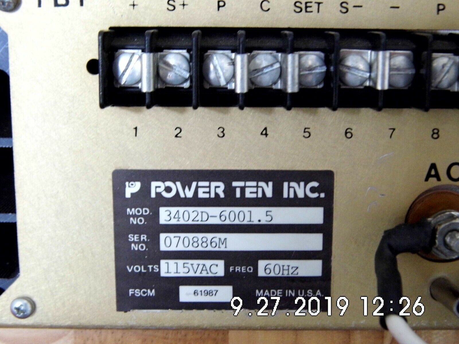 Power Ten Inc. 3402D-6001.5 600Vdc 1.5A DC Power Supply, Functionally Tested Power Ten Inc. 3402D-6001.5 600Vdc 1.5A DC Power Supply, Functionally Tested